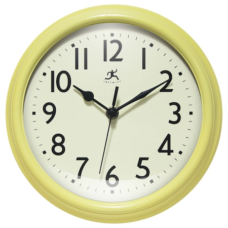 Infinity Instruments Nostalgic 9.5 in. Plastic Clock - Yellow 20306AURA-4544